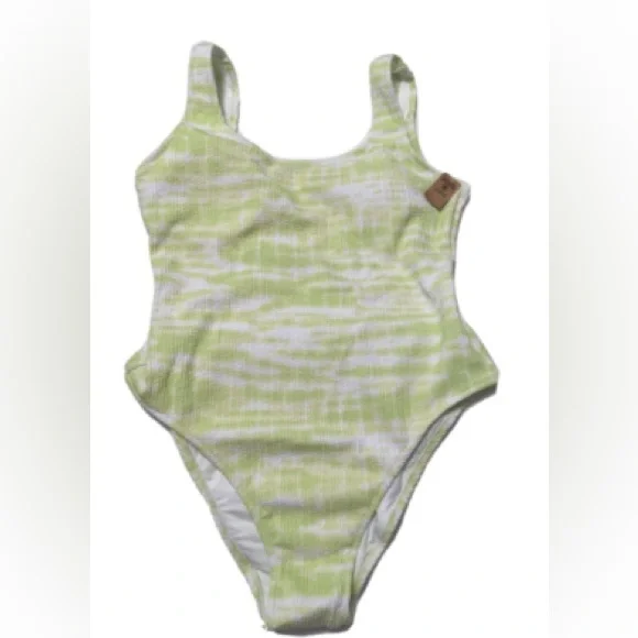 PINK Lime Green and White One-Piece Swimsuit - Picture 9 of 10